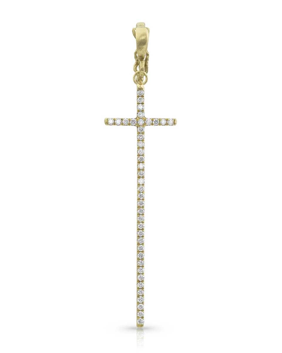 18k Yellow Gold Diamond Cross Pendant (Tall)