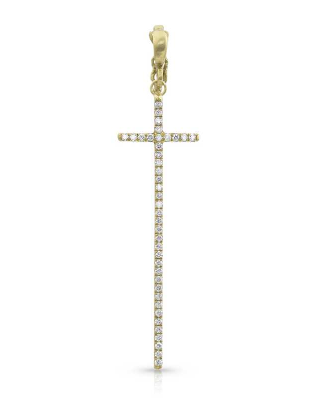 18k Yellow Gold Diamond Cross Pendant (Tall)