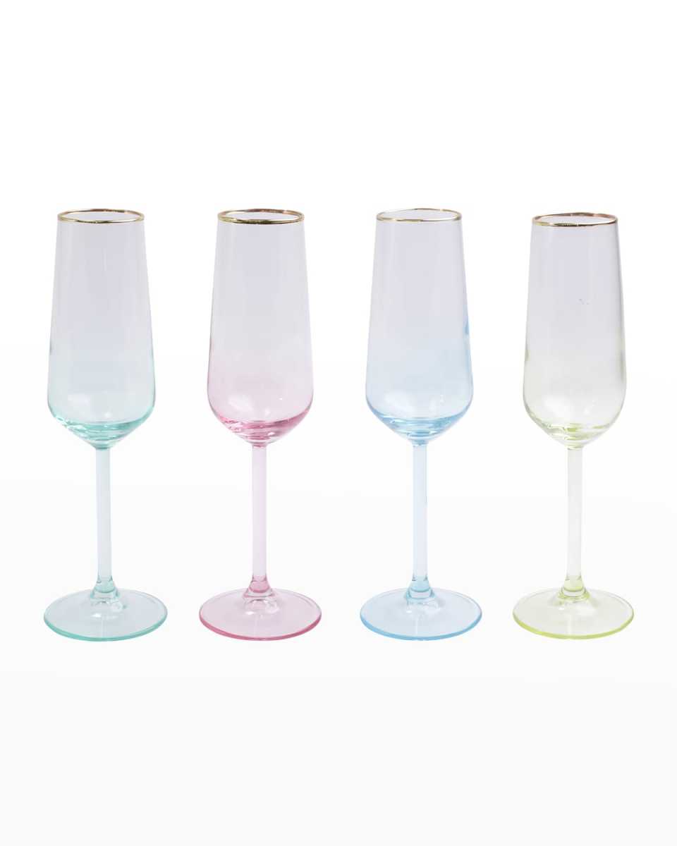 Rainbow Assorted Champagne Flute Glasses, Set of 4