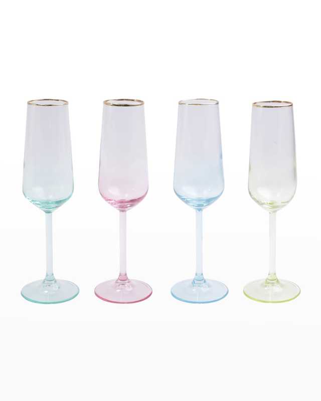 Rainbow Assorted Champagne Flute Glasses, Set of 4