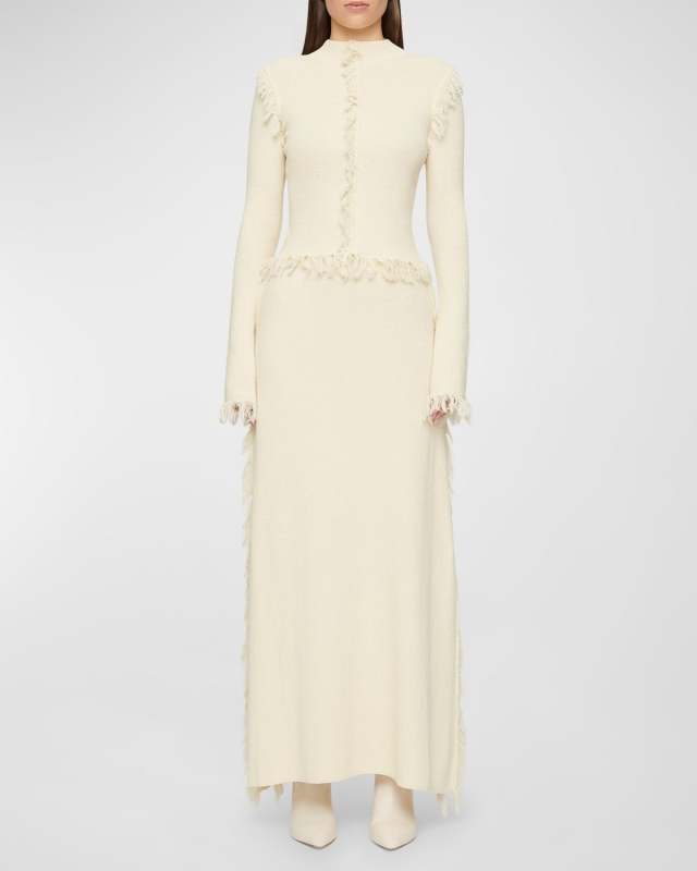 Canton Long Fringe Knit Skirt