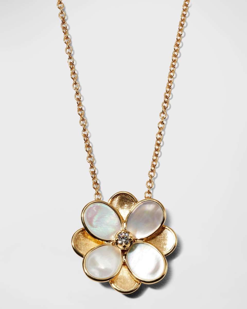 Petali 18K Yellow Gold Mother-of-Pearl Pendant Necklace with Diamond Center