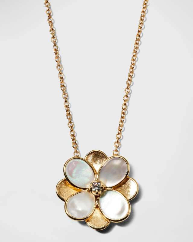 Petali 18K Yellow Gold Mother-of-Pearl Pendant Necklace with Diamond Center