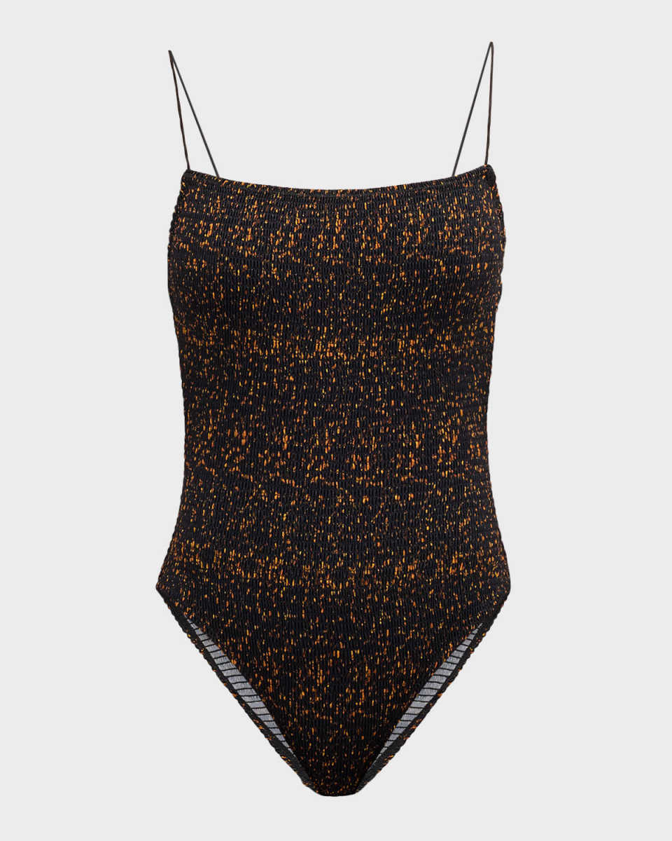 Smocked Tortoiseshell One-Piece Swimsuit