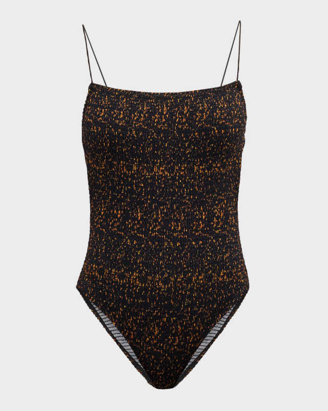 Smocked Tortoiseshell One-Piece Swimsuit