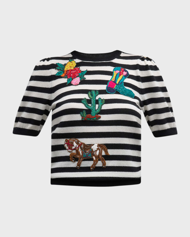Stripe Western Applique Wool Cashmere Sweat