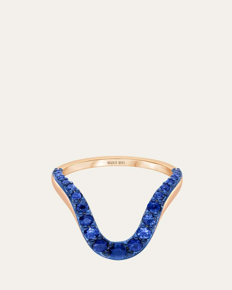 Grand Aura 18K Rose Gold Half Pavé Blue Sapphire Ring