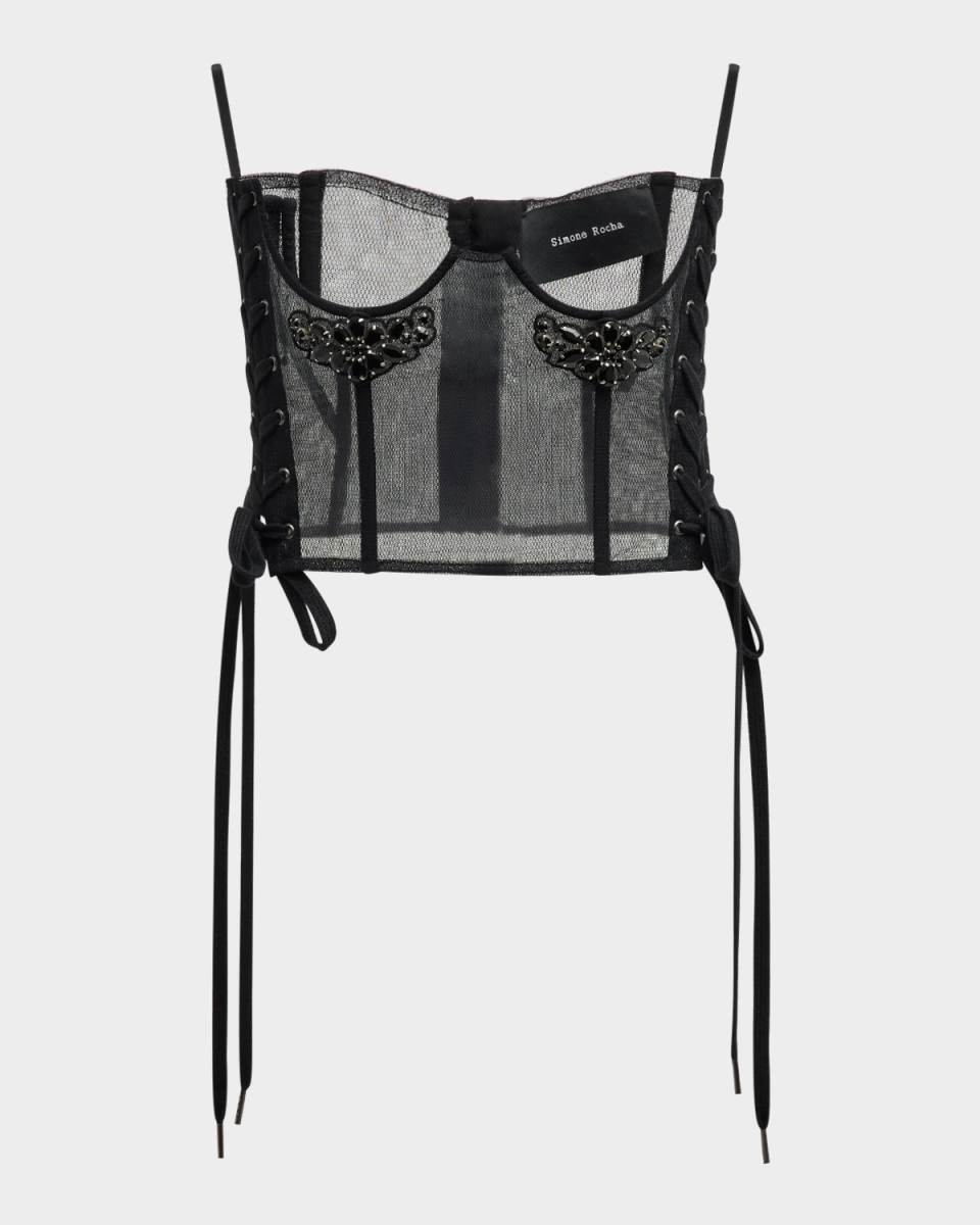 Embellished Lace-Up Tulle Corset