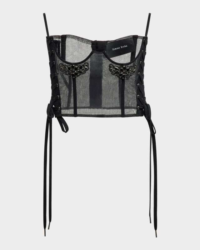 Embellished Lace-Up Tulle Corset