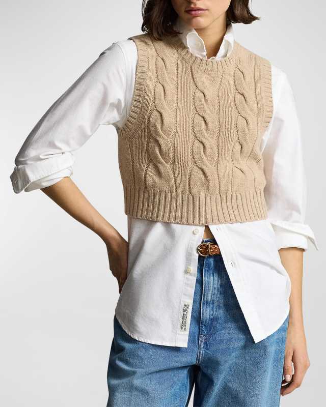 Cropped Cable Wool-Cashmere Sweat