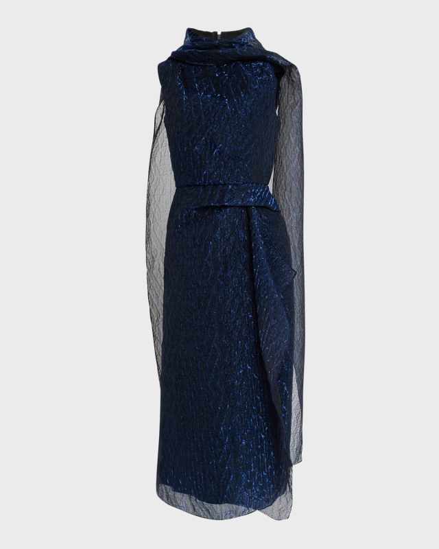 Draped Shawl Sleeveless Midi Dress