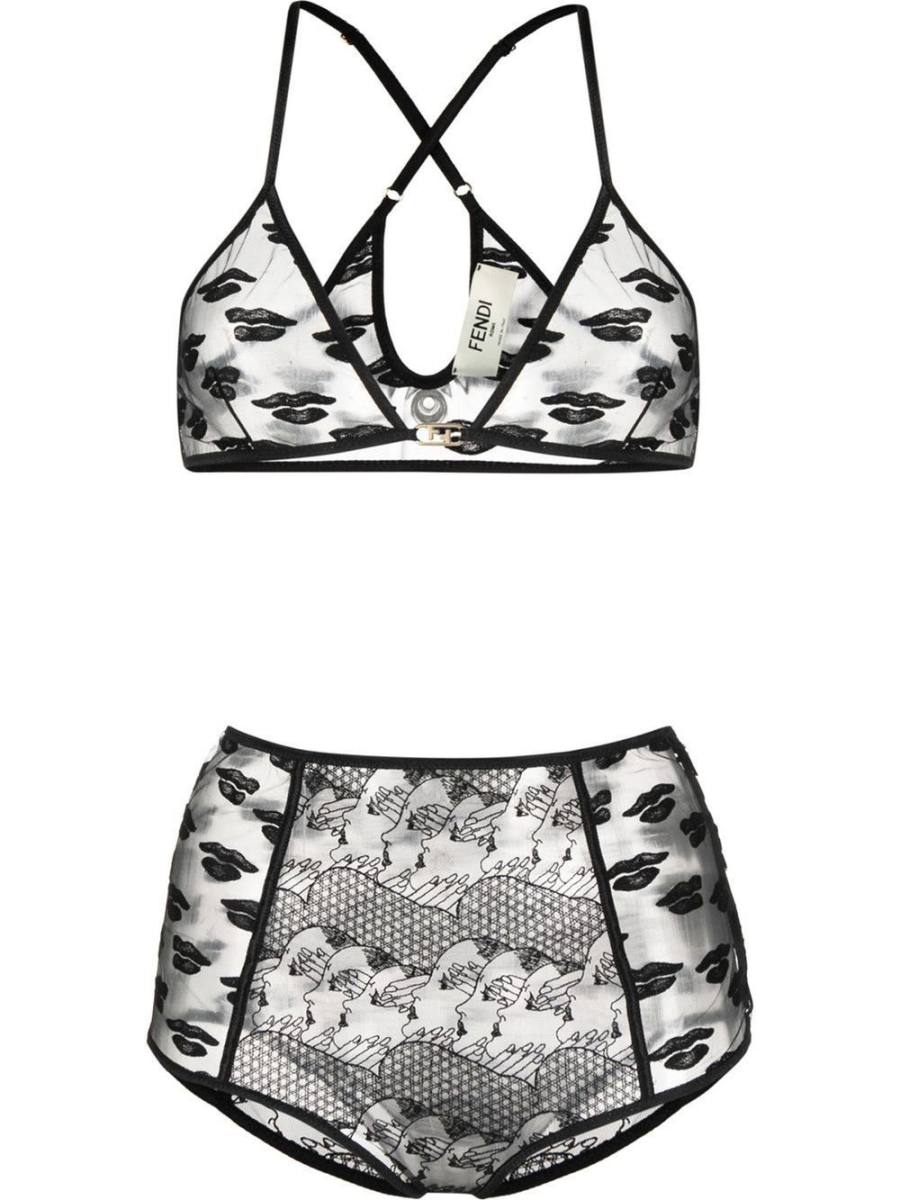 lace-embroidered bra set