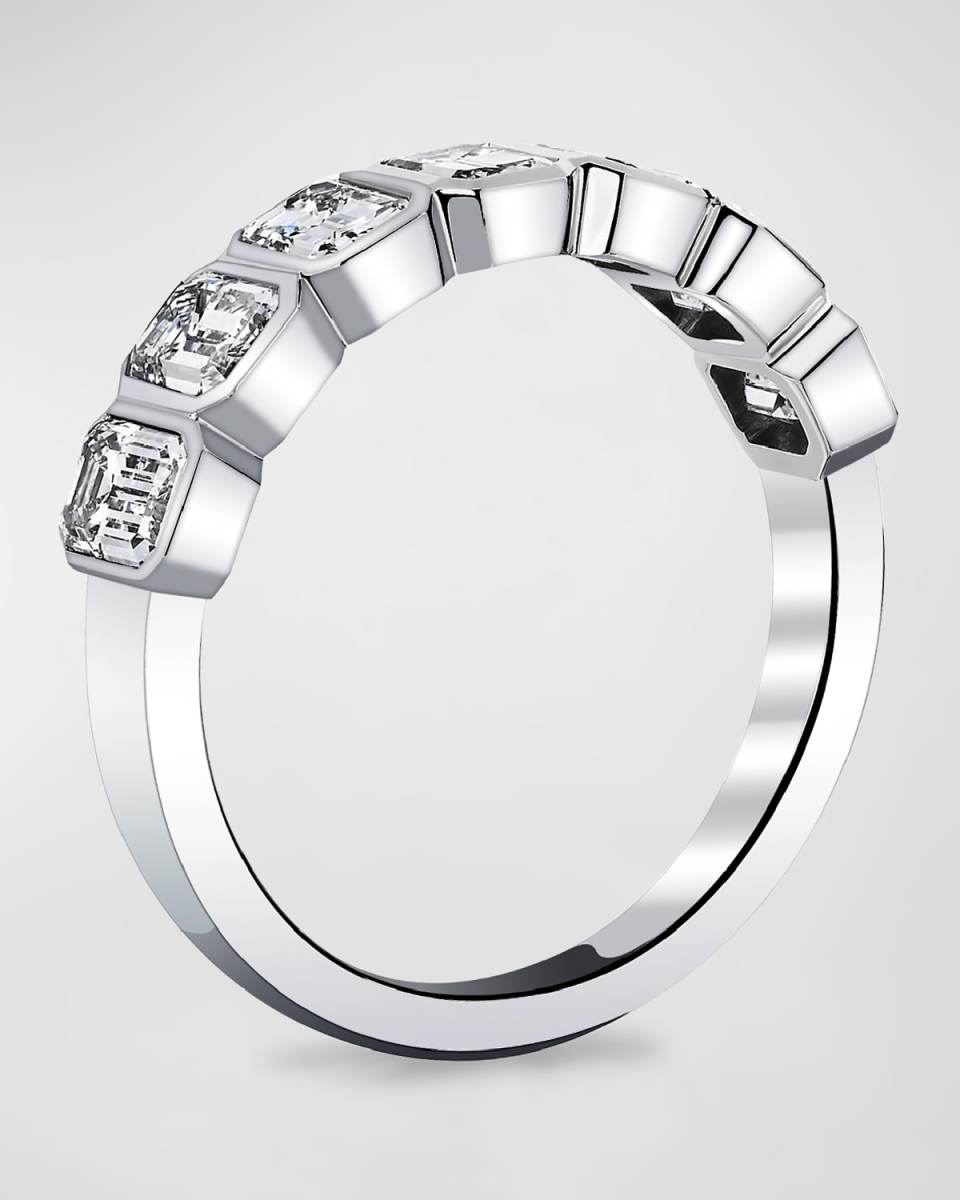 18K White Gold 7 Stone Band with Bezel Set Emerald Cut Diamonds, 1.40ct