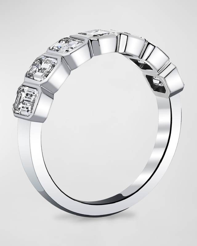 18K White Gold 7 Stone Band with Bezel Set Emerald Cut Diamonds, 1.40ct