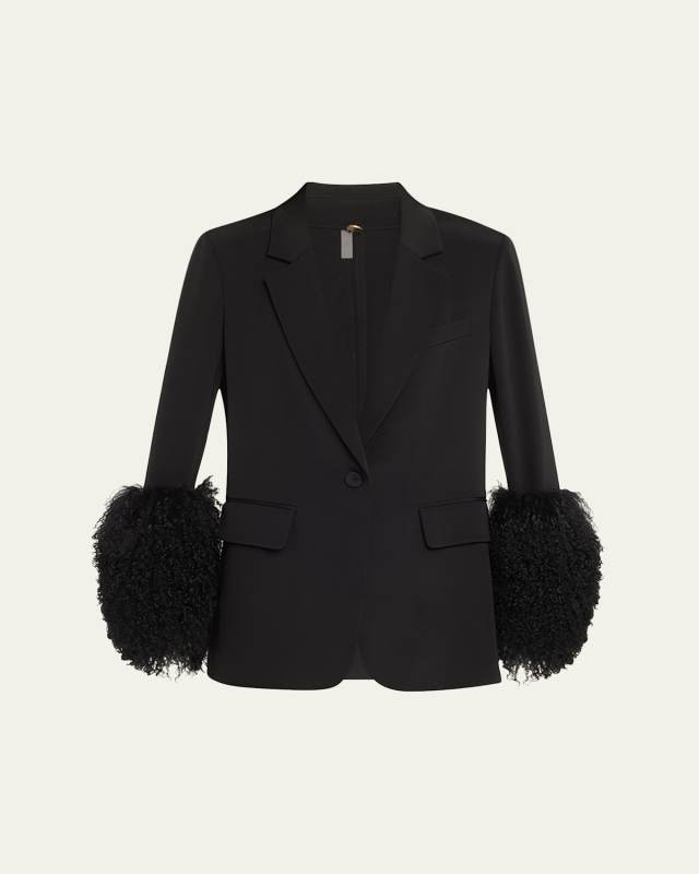 Holly Wool-Cuff Stretch Silk Jacket