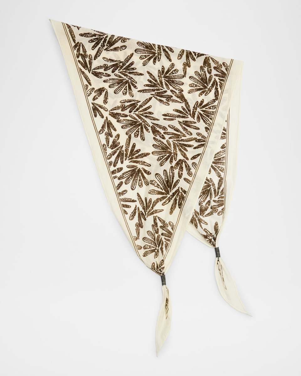 Lightweight Cotton Printed Bandana With Monili Knots Detail
