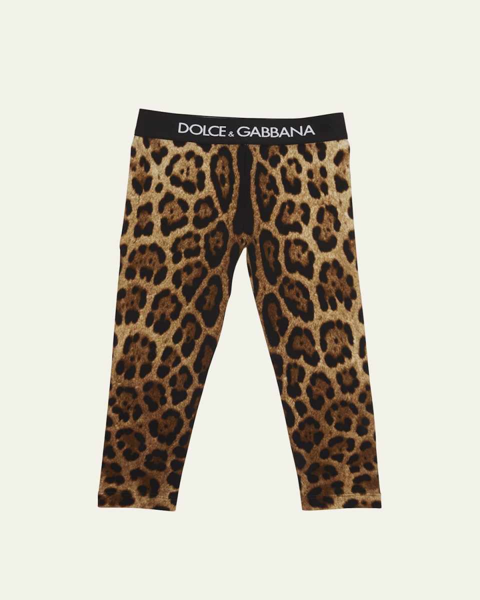Girl's Cheetah-Print Logo-Print Trim Leggings, Size 2-6