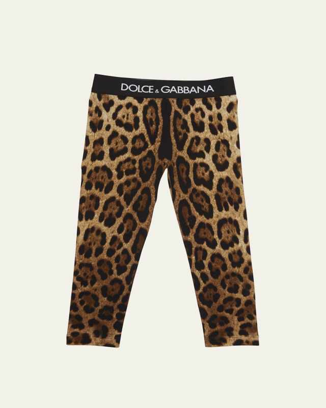 Girl's Cheetah-Print Logo-Print Trim Leggings, Size 2-6