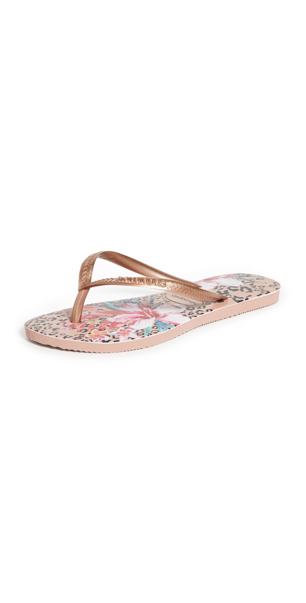 Havaianas Slim Animal Floral Flip Flops Crocus Rose