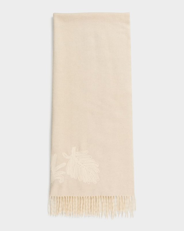 Cashmere Embroidered Fringe Trim Scarf