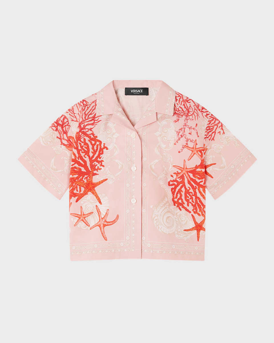 Boy's Starfish Barocco-Trim Button Down Shirt, Size 8-14