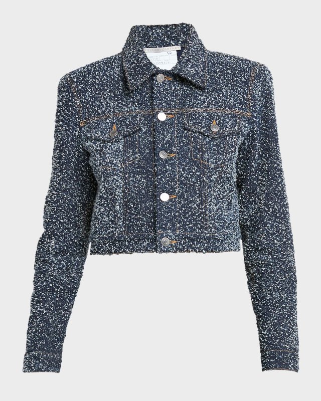 Cropped Boucle Denim Jacket