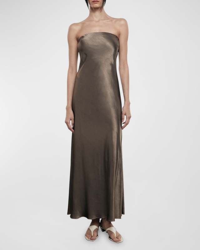 Strapless Satin Bias Maxi Dress