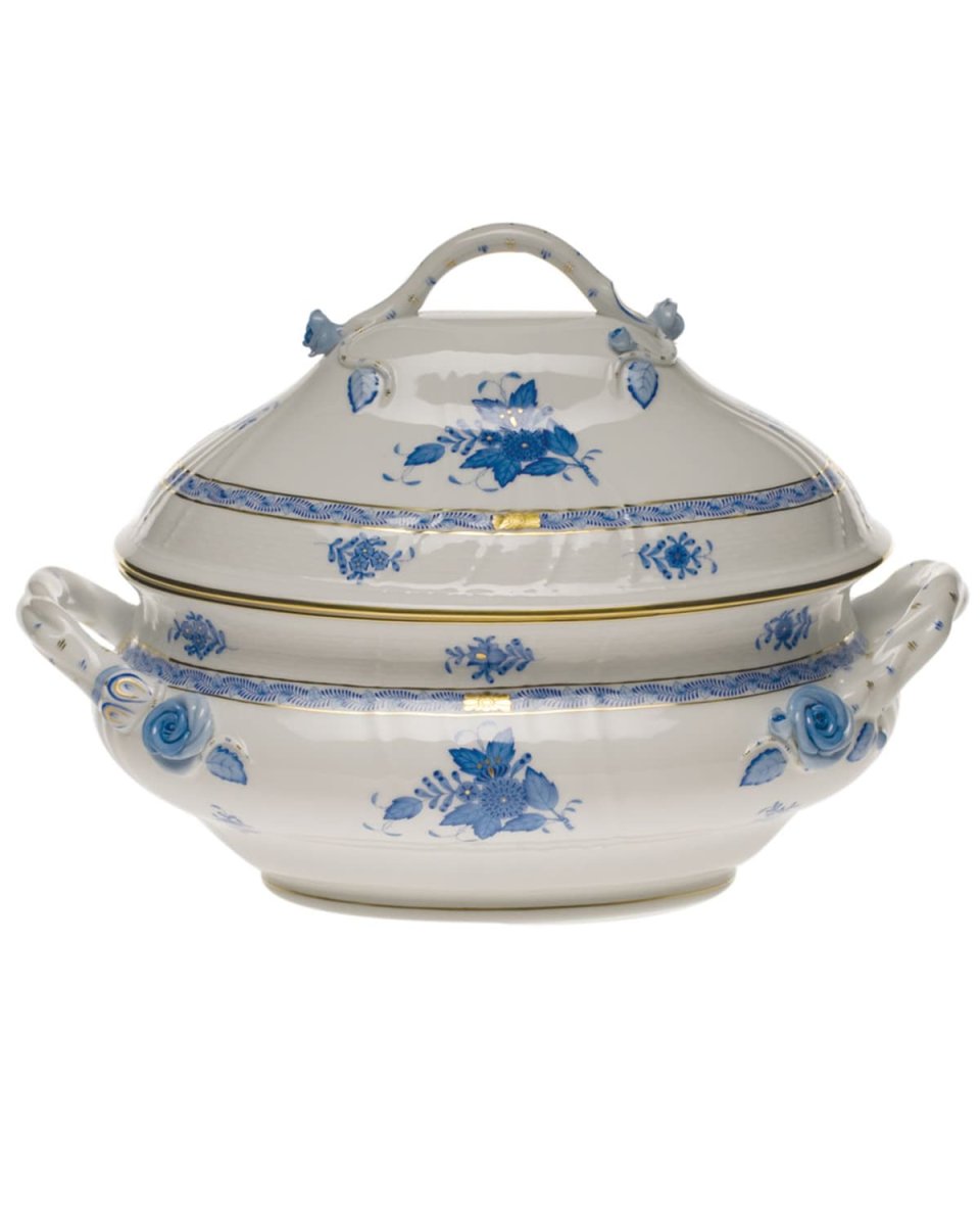 Chinese Bouquet Blue Tureen with Branch Handle