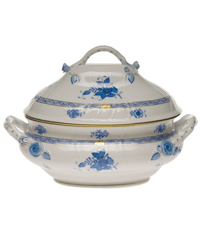 Chinese Bouquet Blue Tureen with Branch Handle