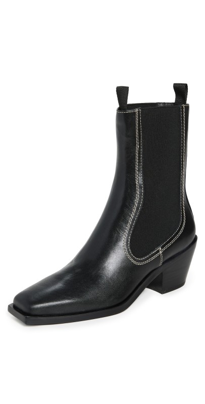 Loeffler Randall Nat Midheel Western Ankle Boots with Gore Black