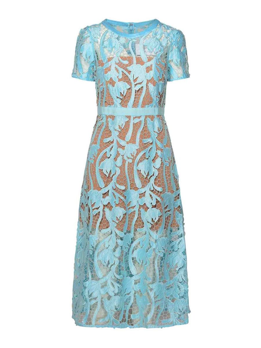 Self Portrait Robe Au Genou - Bleu Clair