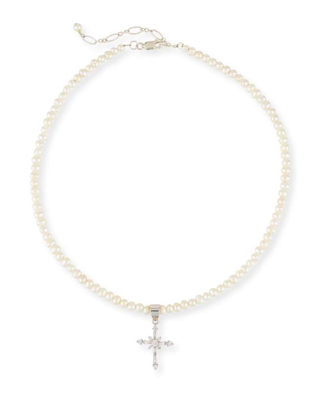 Girls' Pearl Necklace w/ Silver Cross