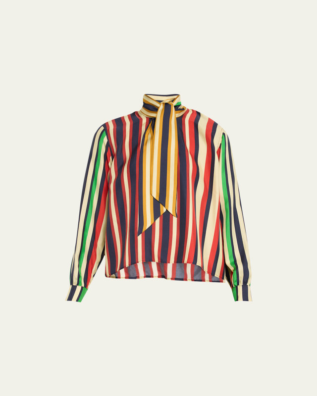 Eton Striped Tie-Neck Blouse