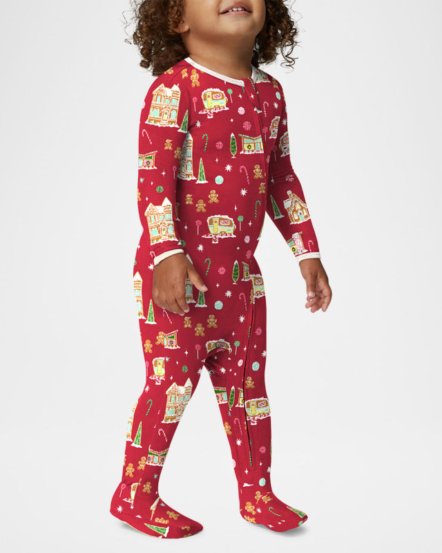 Kid's Exclusive Gingerbread-Print Footie, Size 3M-18