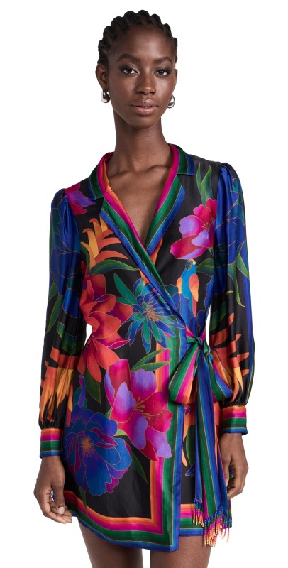 FARM Rio Flower Season Black Scarf Black Wrap Mini Dress Flower Season Black Scarf