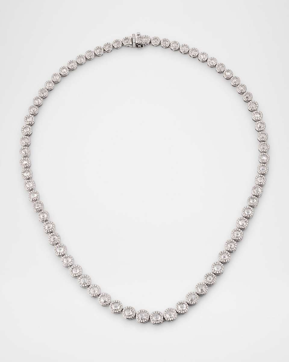 Scallop 18K White Gold Graduating Diamond Tennis Necklace, 16"L, 9.00tcw