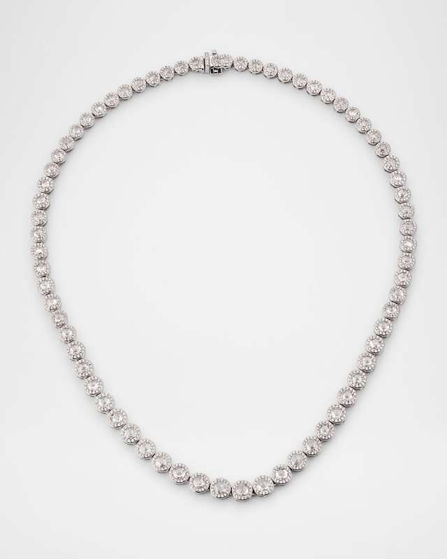 Scallop 18K White Gold Graduating Diamond Tennis Necklace, 16"L, 9.00tcw
