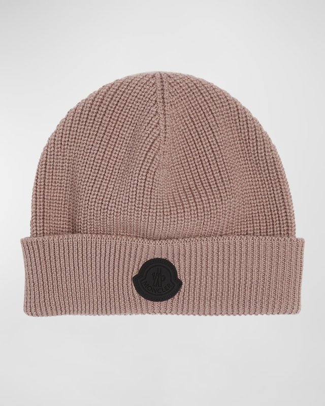 Wool Ribbed Knit Logo Beanie