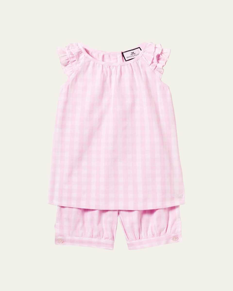 Girl's Gingham 2-Piece Pajama Short Set, Size 6M-14