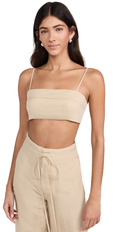 Onia Air Linen Fold Over Cropped Top Jute