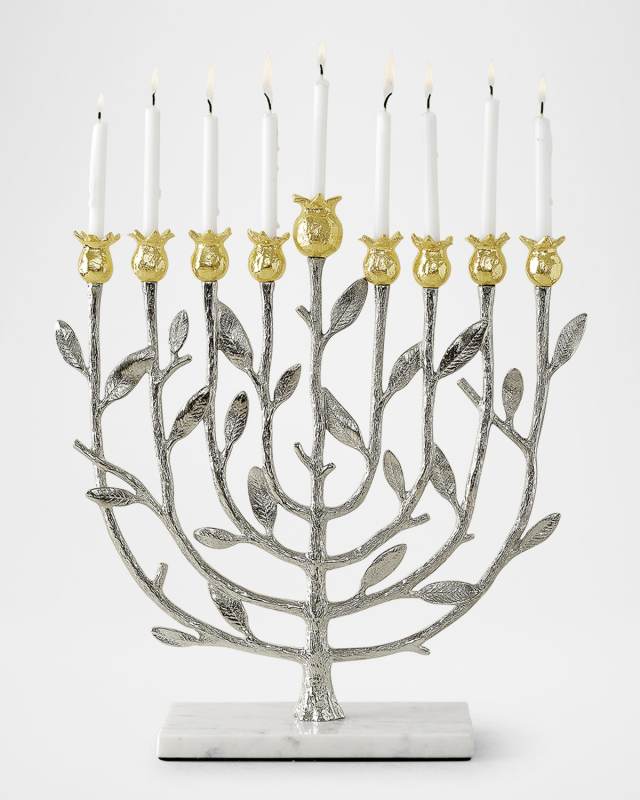 Pomegranate Silver and Gold Hanukkah Menorah with 24K Gold