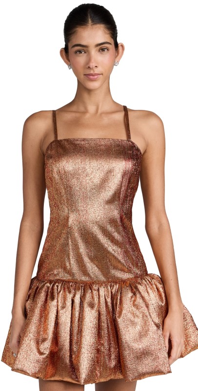 Dur Doux Brocade Short Balloon Dress Orange