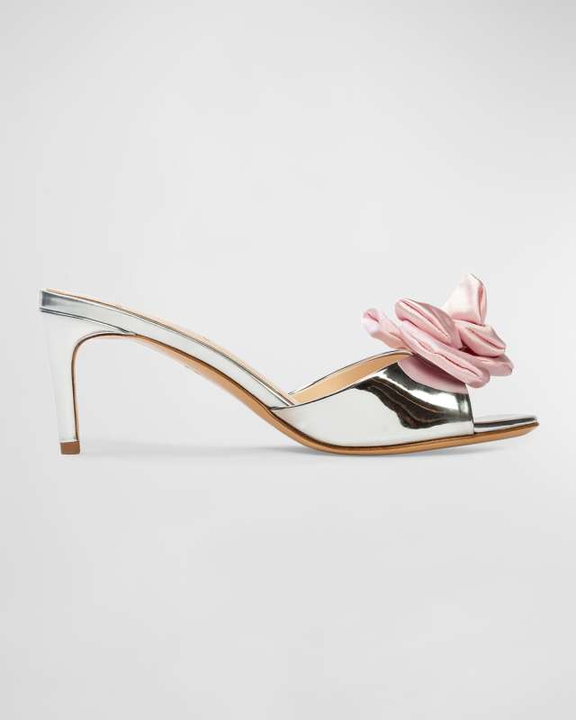 Josey Metallic Satin Rosette Mule Sandals