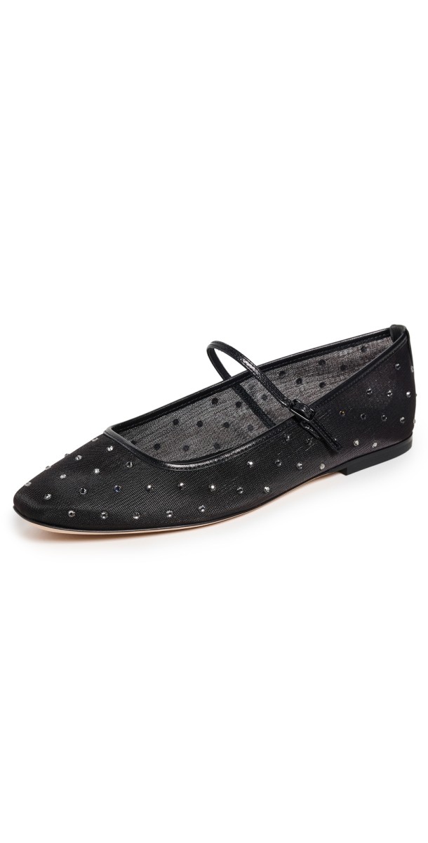 Veronica Beard Ellie Mesh Crystal Flats Black Diamond