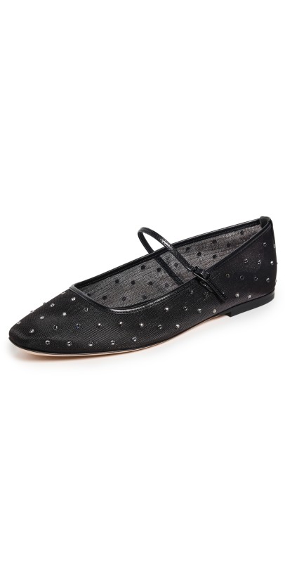 Veronica Beard Ellie Mesh Crystal Flats Black Diamond