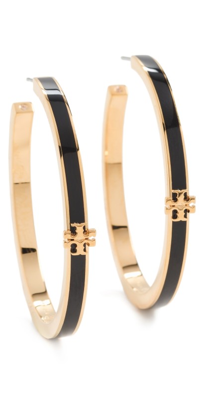 Tory Burch Kira Enamel Hoop Earrings Tory Gold/Black