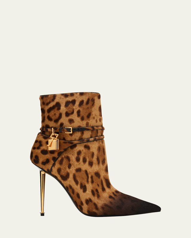 105mm Calf Hair Padlock Ankle Boots