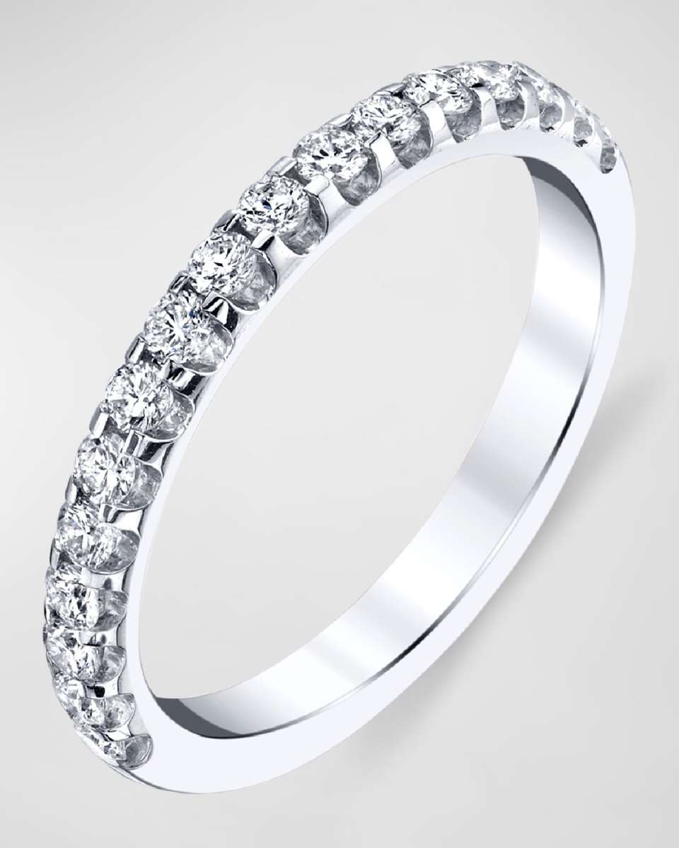 18K White Gold Halfway Comfort Fit Band with U Prong Set Round Cut Diamonds, 0.40ct