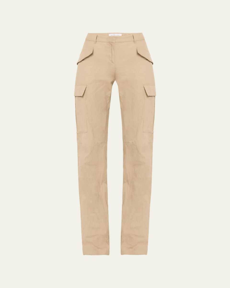 Crushed Cotton Gabardine Slim Cargo Trousers