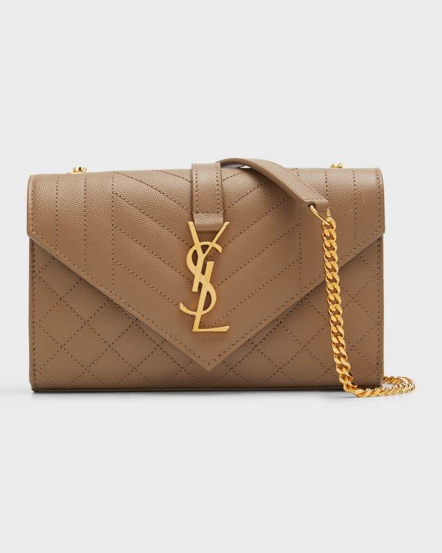 Envelope Triquilt Small YSL Shoulder Bag in Grained Leather